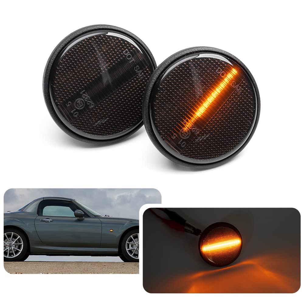 njssjd 1 Pair Smoke LED Dynamic Side Indicator Repeater Lights for M.azda MX-5 MK1 MK2 MK3 NA NB NC 1990-2015 Sequential Side Marker Turn Signal Lamps OEM Fit