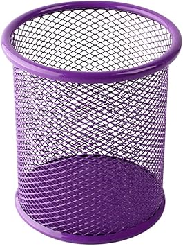 Pen Holder Cup Metal Mesh Pencil Holder Desk Pencil Cup Round Pen Organizing Cup Office Pen Organizer Cute Pencil Organizer for School Purple