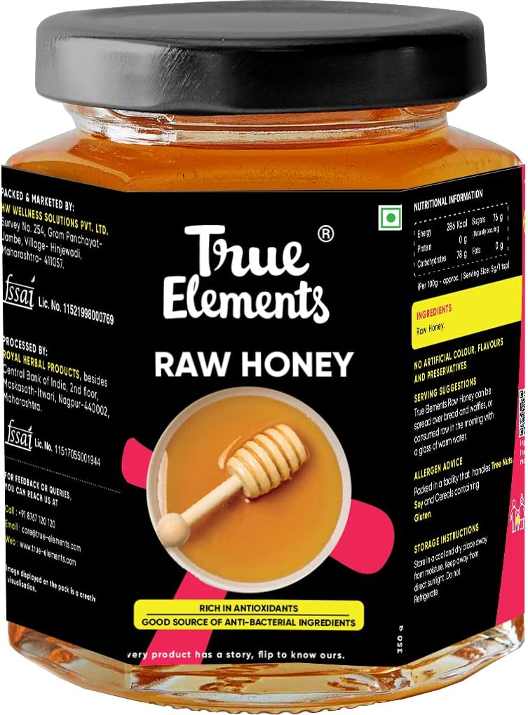 True Elements Raw Honey 350gm - 100% Natural, Clean and Unprocessed Honey | P...