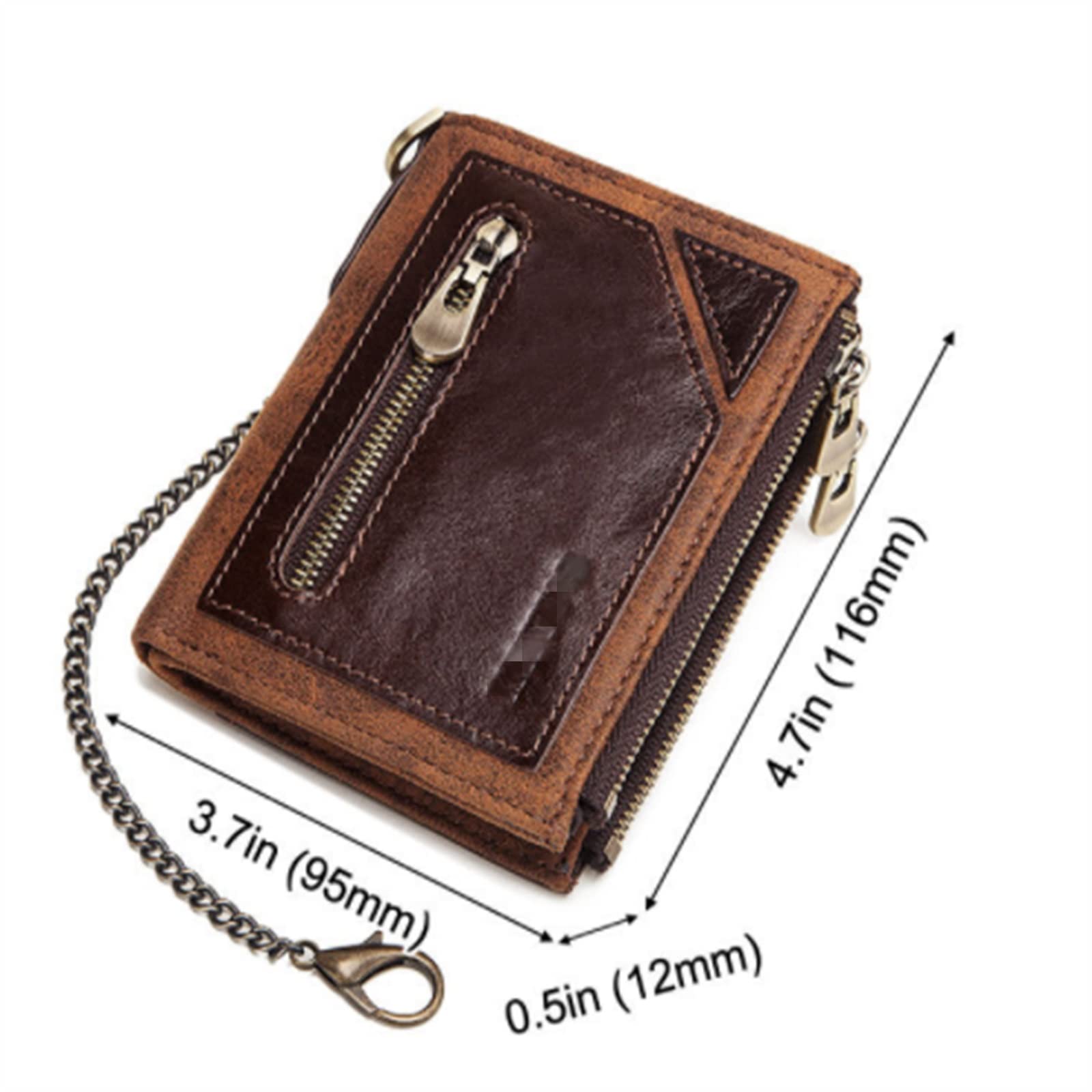 Cartera Cadena Piel Cartera for Hombre de Cuero con Cepillo antirrobo Cremallera para Hombres(marrón)