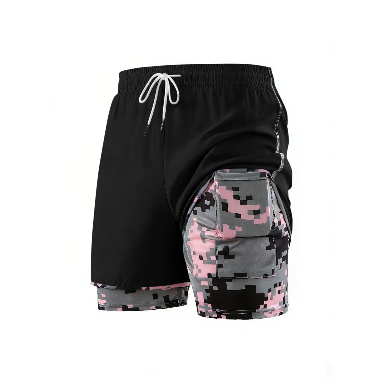 Womens Shorts Summer Fashion 2 in 1 Swim Shorts Workout Athletic Running Pant Camo Liner Quick Dry Short with Pocket - 4