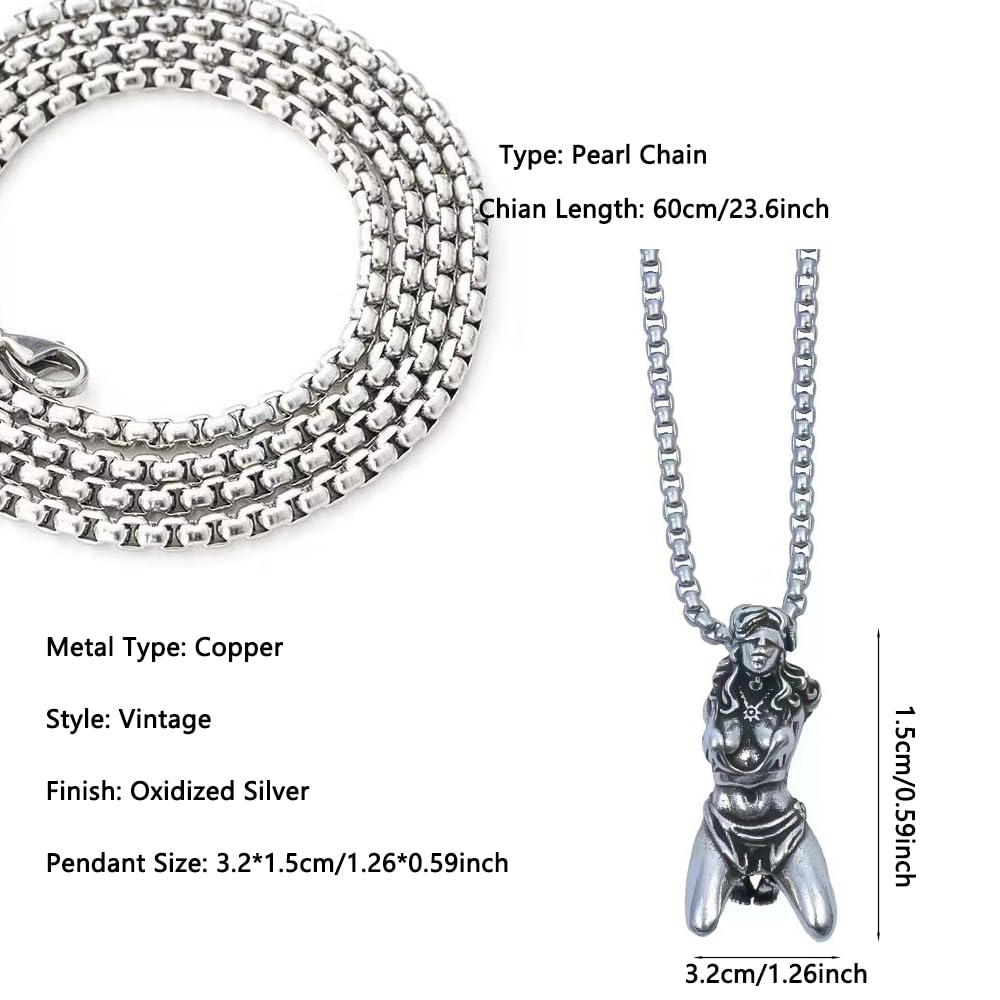 Collar con colgante de diosa sufrida chapado en plata para hombres, dije de diosa con cadena de perlas vintage, amuleto de declaración religiosa, Cobre, No es una piedra preciosa 4