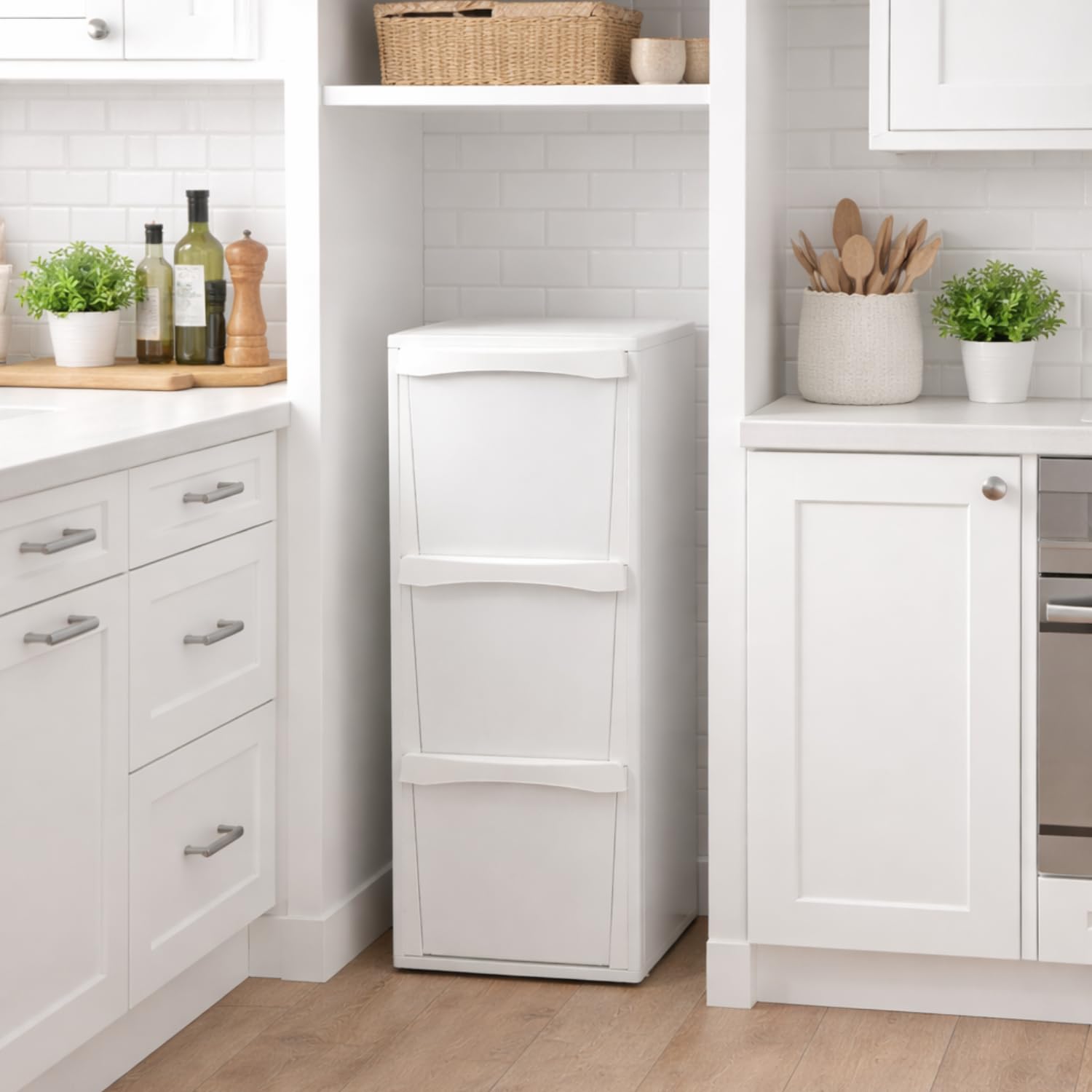 MOHOME Mobile Legno Raccolta Differenziata Bianco 101 x 40 x 25 Cm Made in Italy Cestino per Spazzatura da Cucina Contenitore Rifiuti 3 Vani Capacità 48 L Salvaspazio Casa Ufficio Già Montato
