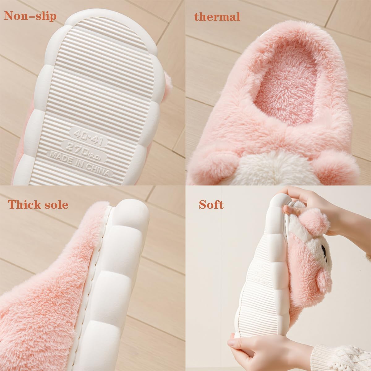 HANDKEI Cute Women's Panda Slippers - Non-Slip Thick-Soled Fuzzy Indoor Animal Slippers | Warm & Cozy Indoor Slippers, Perfect for, Easter & Christmas - Image 6