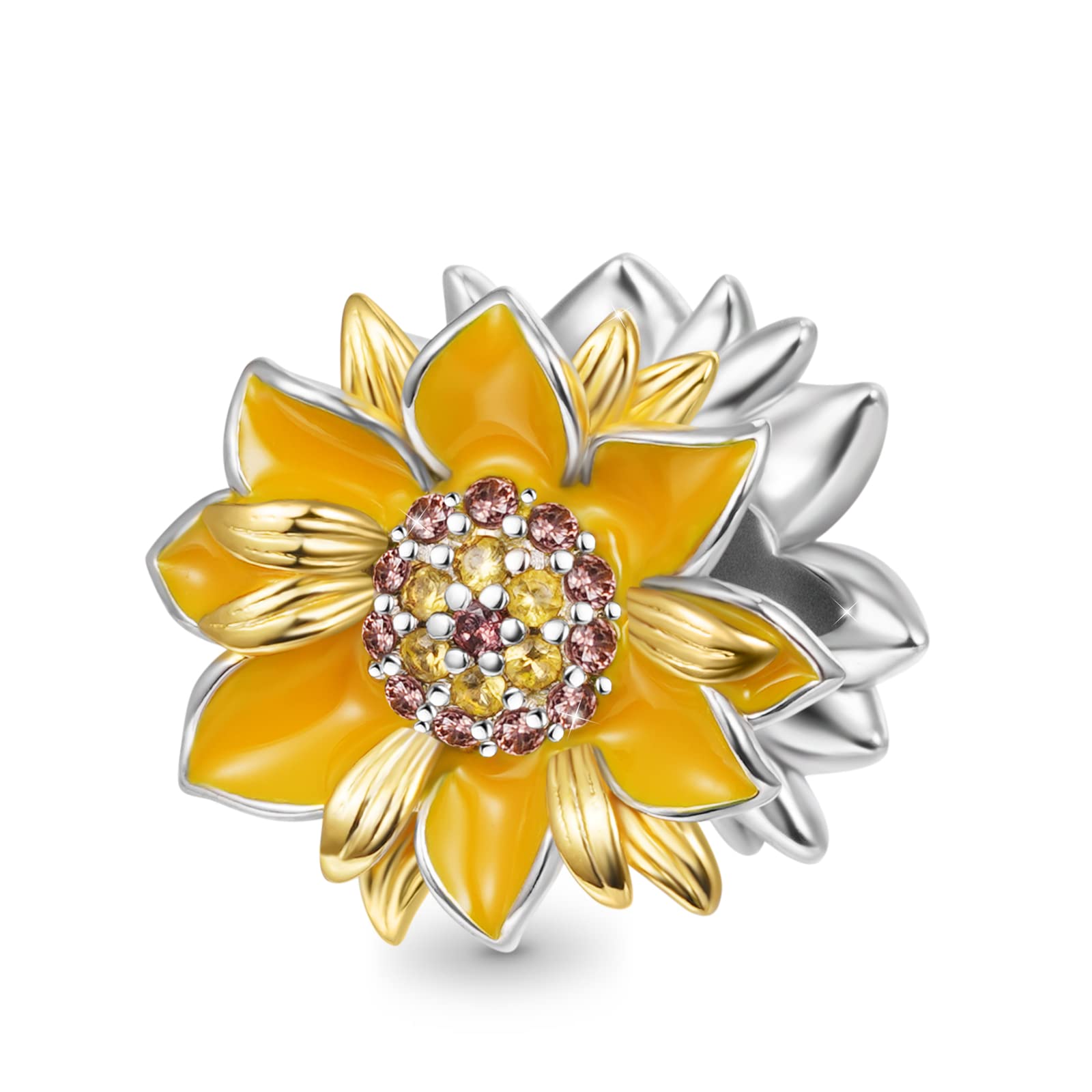 GNOCESparkling Sunflower Charm for Bracelet 925 Sterling Silver Bead Charms  Jewelry Gift For Women Wife Fit Snake Chain Bracelets