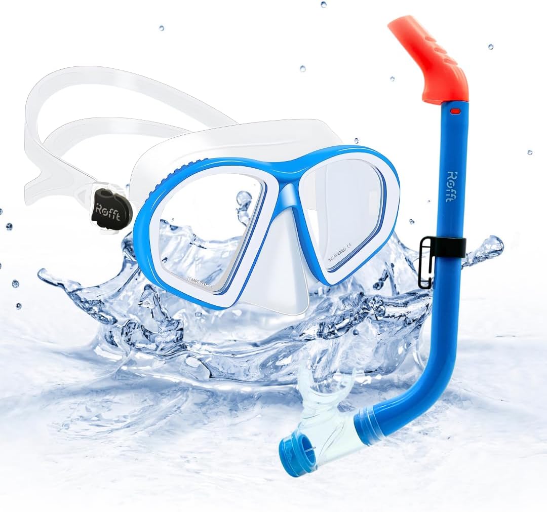 Kids Snorkel mask Kit - Adjustable Snorkeling Gear for Kids with Tempered Glass and Silicon mask Anti-Fog - Complete Gear for Exploring The