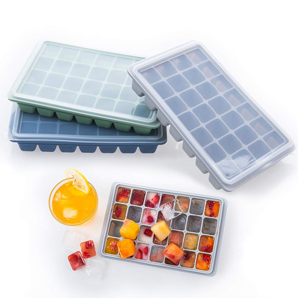 LJJ Vassoio per Cubetti di Ghiaccio con Coperchio Facile Rilascio Vassoio per Cubetti di Ghiaccio Ideali per Alcolici, Whisky, Cocktail, Drink