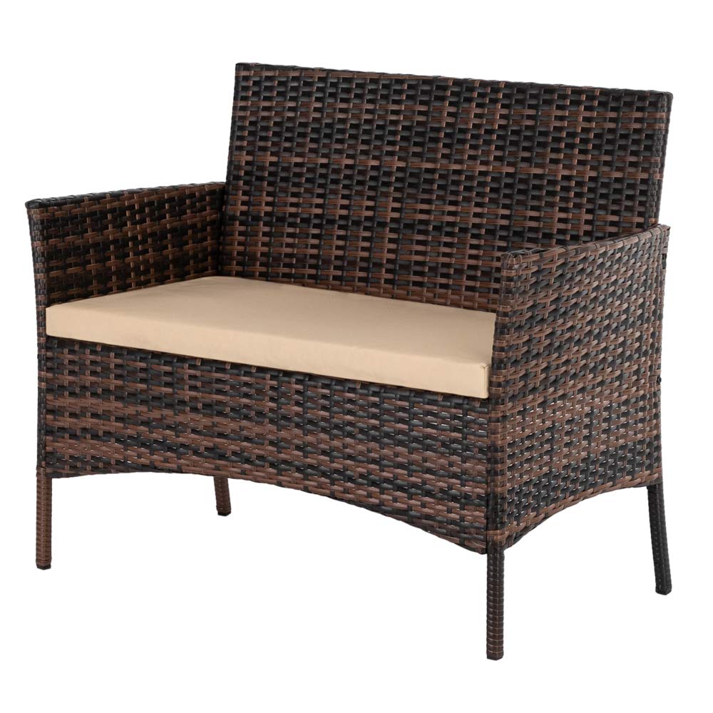 Alightup Ensemble Salon de Jardin Exterieur en Resine 4 Meubles Résine Tressée Ensemble Table et Chaises Coussins d´Assise Amovibles Canapé 1 Table en Verre Trempé Gain de Place