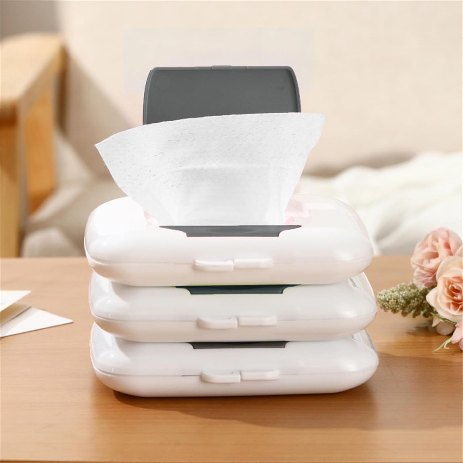 1Pc Gray Travel Wipe Holder Reusable Wet Wipe Container Box Strollers Hanging Dispensers Refillable Wipe Case Safe Wet Storage Wipe Holders Wipes and Holders - Image 3