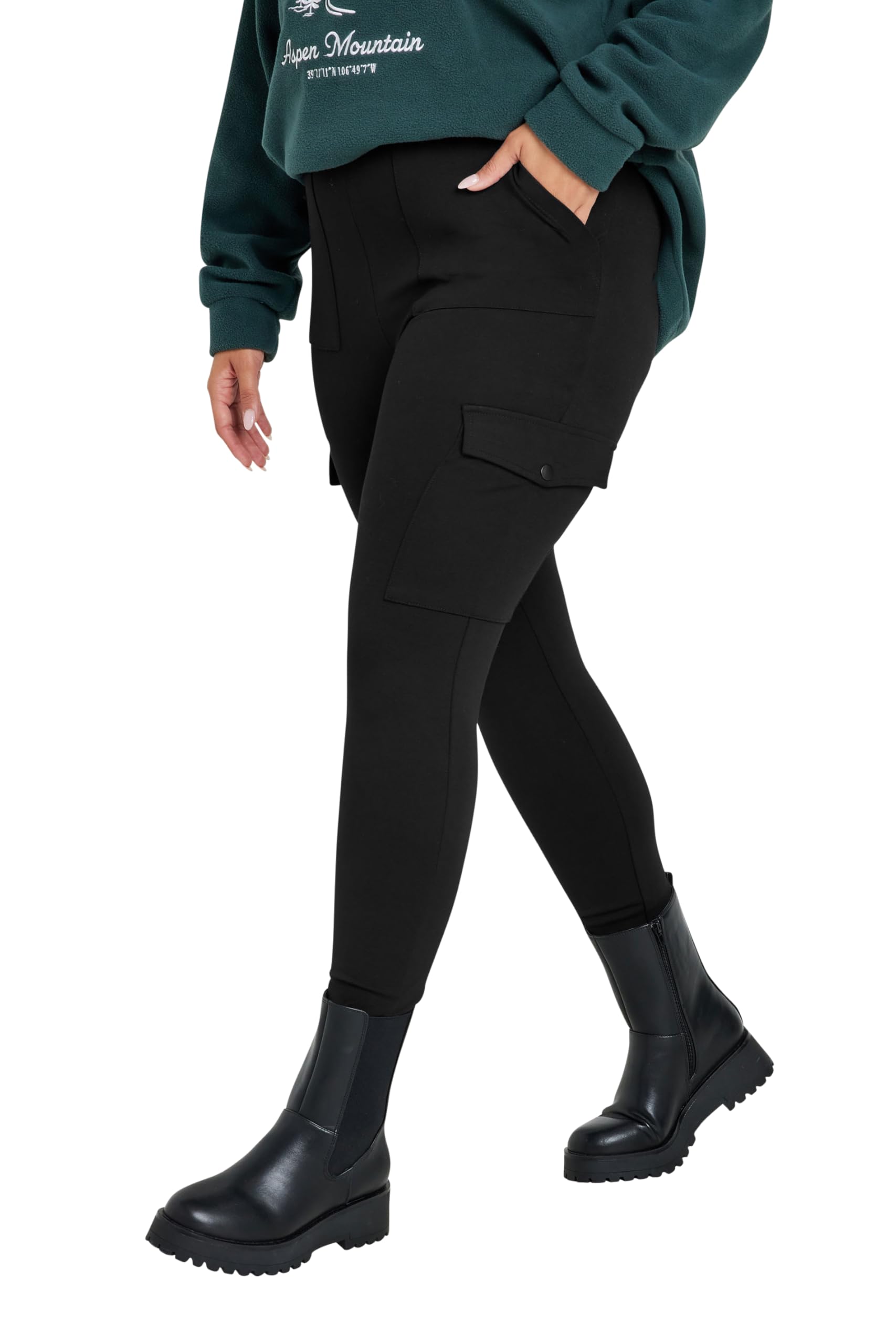 Yours Women's Black Cargo Pocket Leggings Pants In | Size: 22