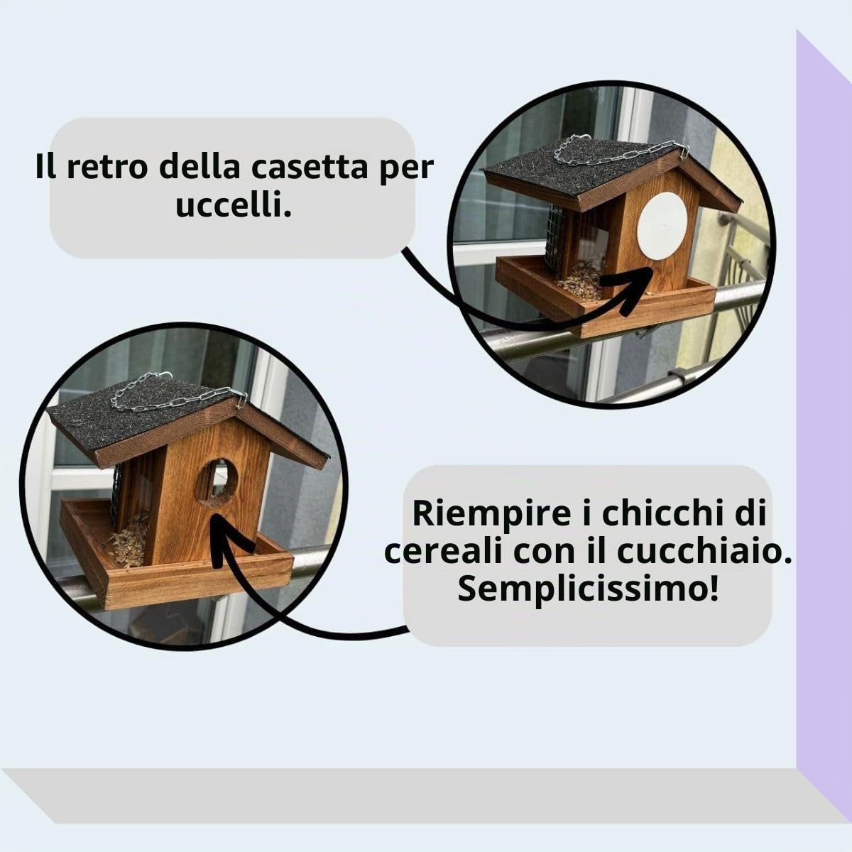 Casetta per uccelli per balcone, resistente alle intemperie, realizzata a mano, per uccelli da giardino, supporto da balcone con una dimensione da 30 a 60 mm (marrone)