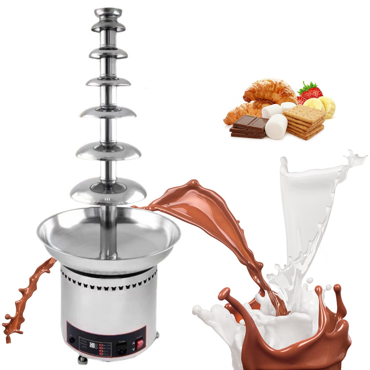 ASerZenith Commercial Electric Chocolate Fondue Fountain Machine, Large Stainless Steel Melting Pot For Hot Chocolate, Ideal For Wedding Party Birthday Events,7Tier