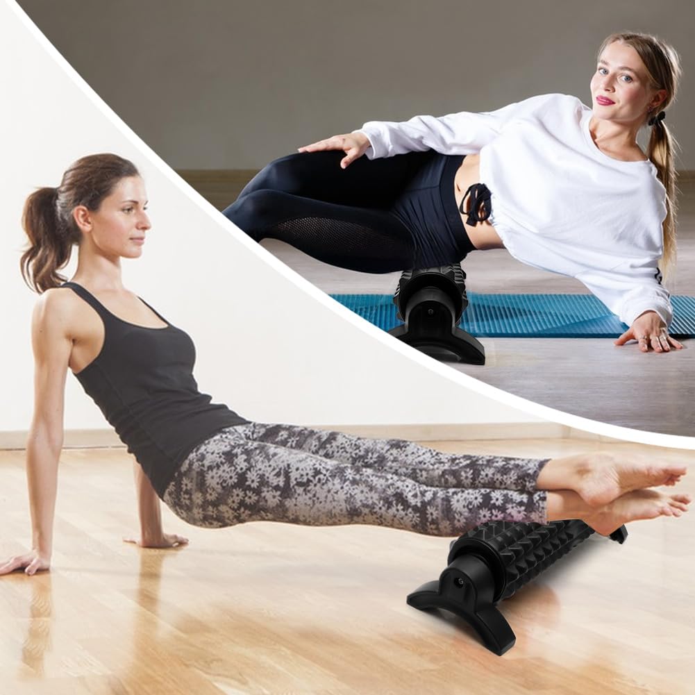 Rouleau de fascia avec texture 3D - 53 cm - Avec support - Pour dos et jambes - Dureté moyenne - Pour étirement du corps, récupération, entraînement et tissus profonds