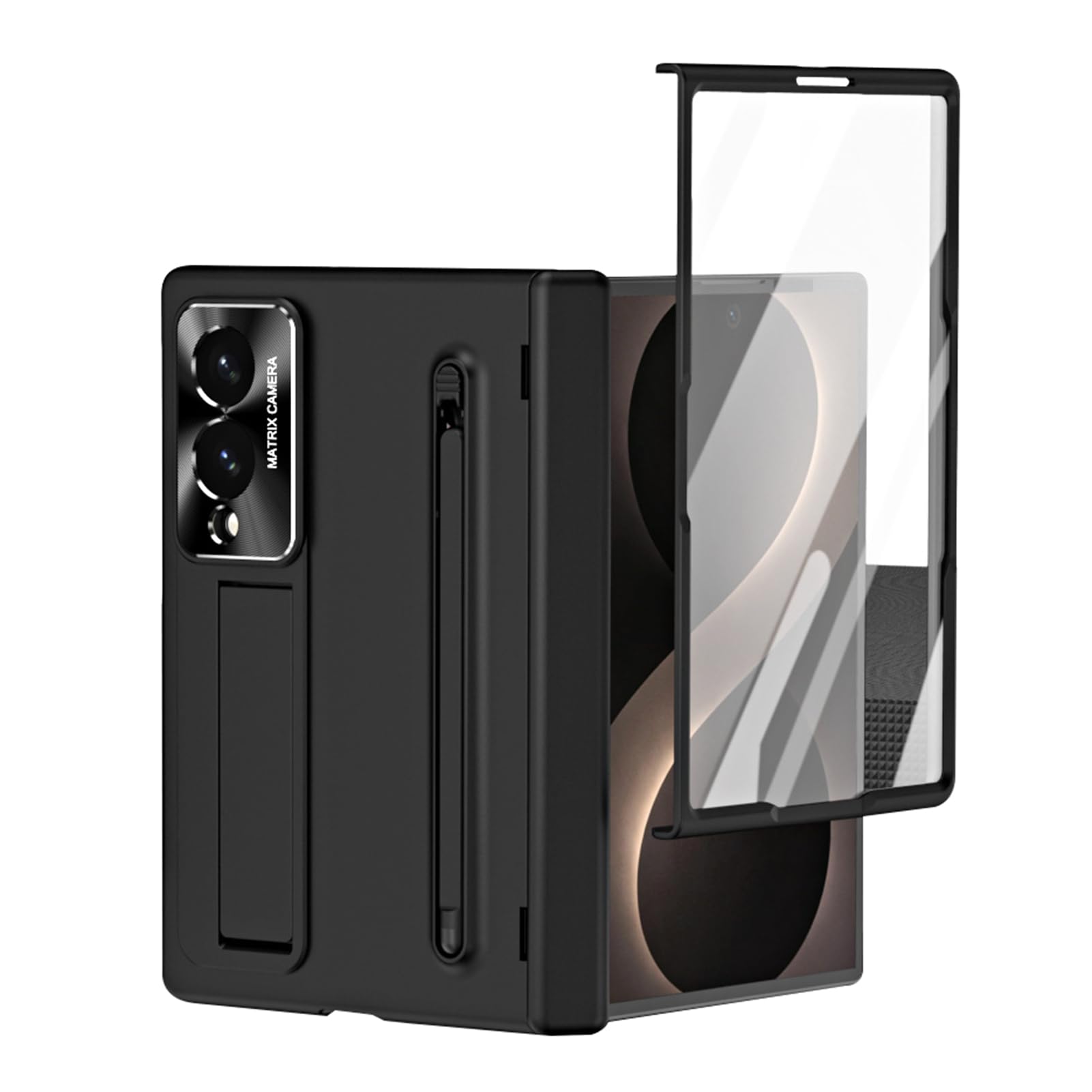 Per Samsung Galaxy Z Fold 8 Custodia Sottile, Stand, Penna, Cerniera | Cover PC leggera con stand regolabile e penna. Antishock, protezione fotocamera, resistente agli urti(Black)