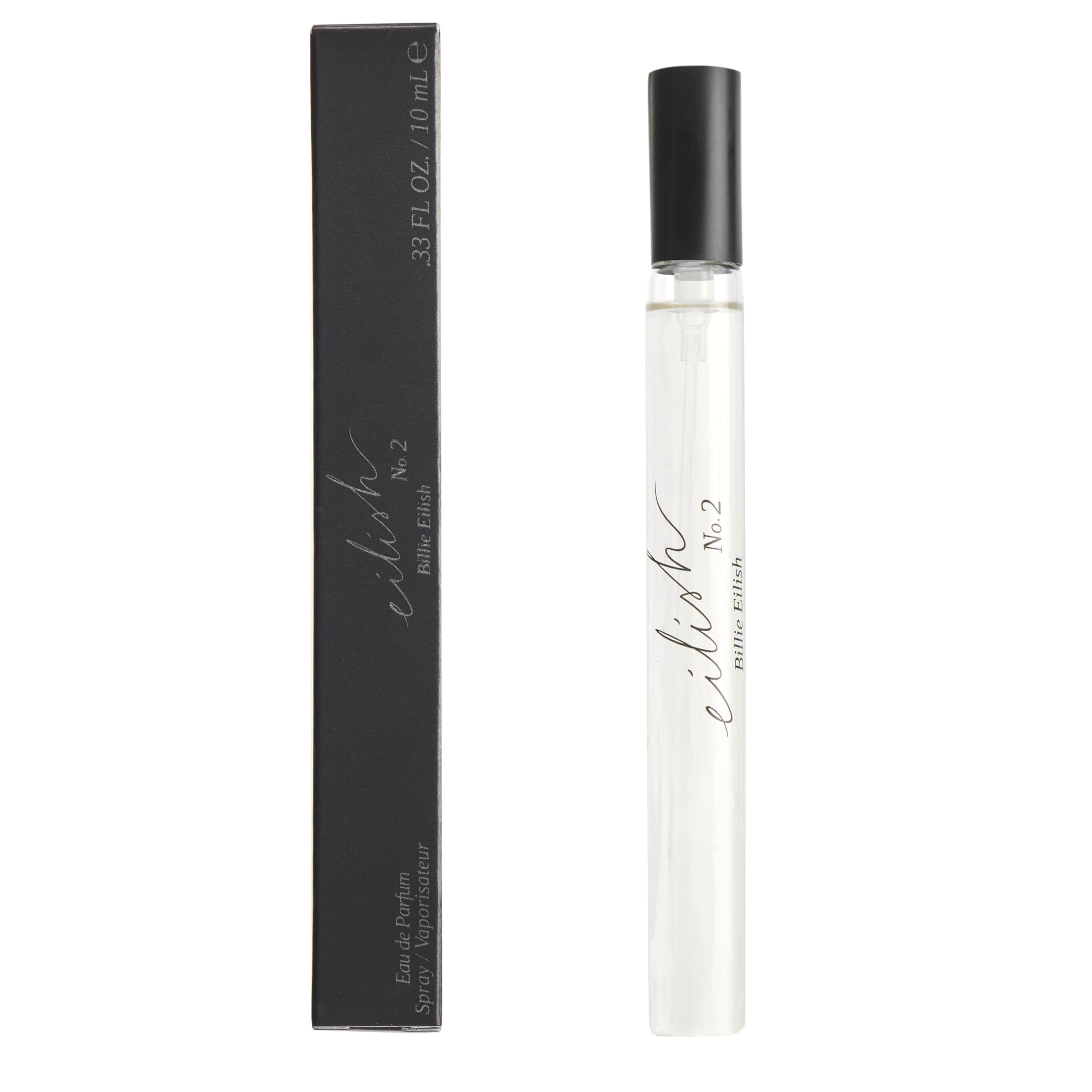 Billie Eilish Eau de Parfum Spray, featuring its distinctive gilded bottle and Amber Gourmand fragrance notes.