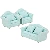 1:12 Dollhouse Sofa Set, Handmade Wood Fabric Matcha Color White Furniture with Plaid Cushion, for Living Room Toy House Decoration Matcha Green