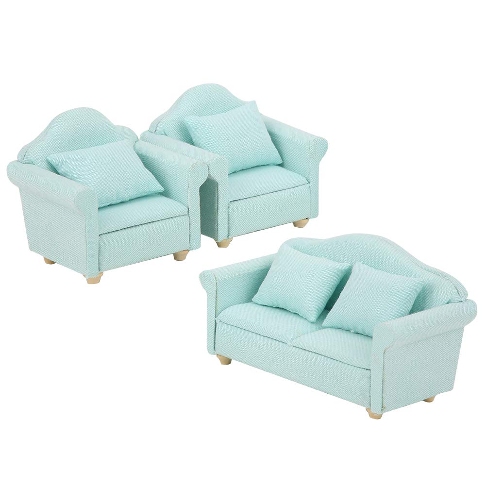 SUNGOOYUEDollhouse Sofa, 3Pcs 1:12 Mini Doll House Plaid Sofa Cushion Set Accessory Room Furniture Toy Furniture Dollhouse Accessories (Matcha Color)