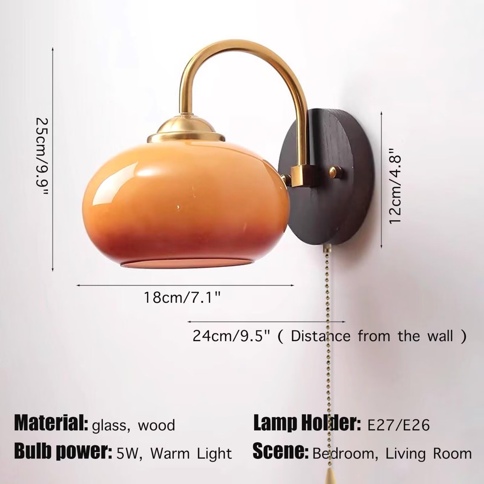 Szklana lampa ścienna styl vintage lampka nocna kreatywna lampa wspornikowa dekoracyjna lampa ścienna do sypialni, przedpokoju
