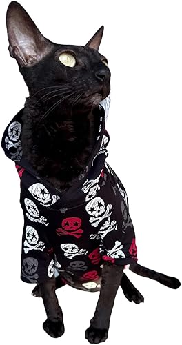 Miniatura 5 de Kotomoda Sudadera con capucha de gato en negro 100% algodón para gatos Sphynx y desnudos (XS)