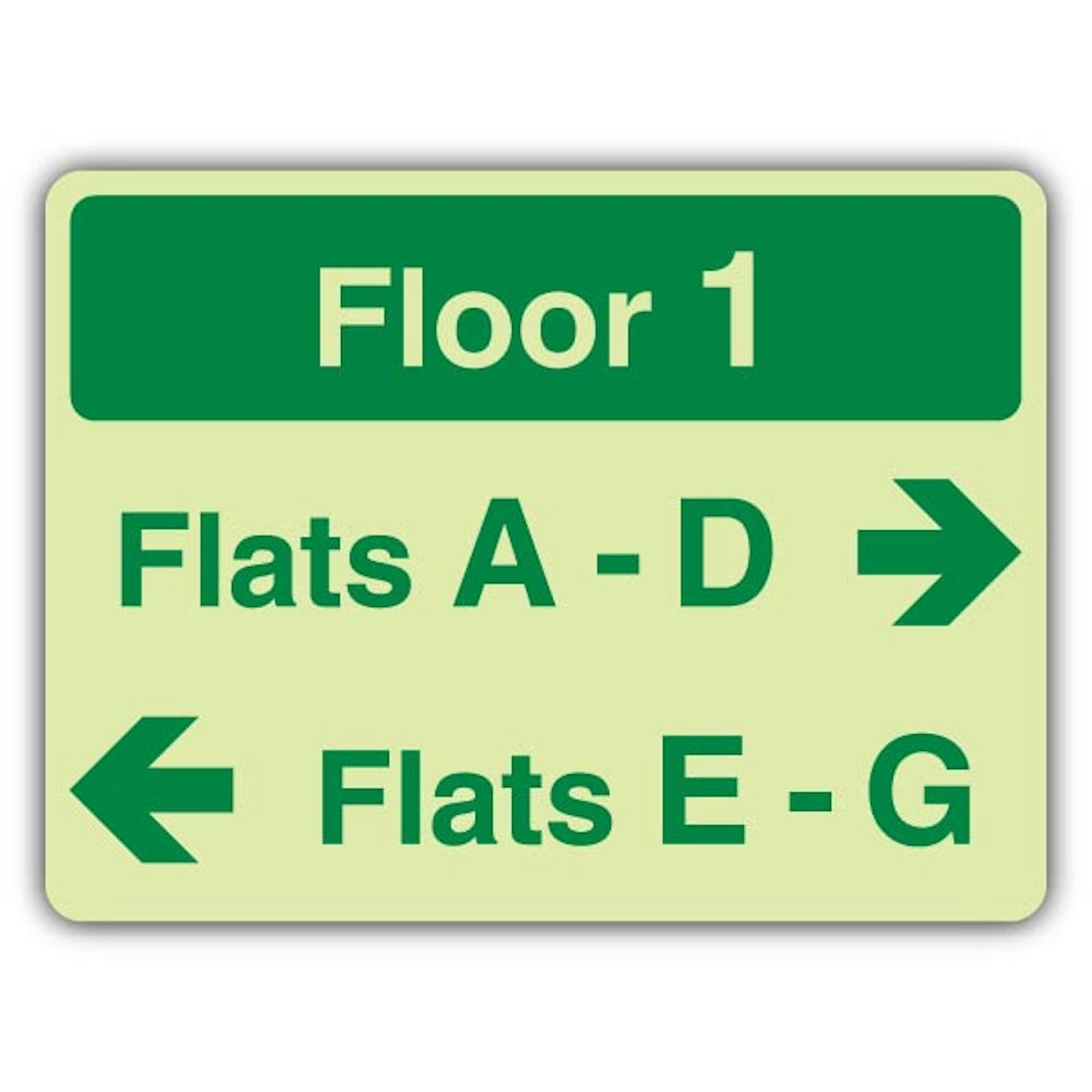 V Safety Floor 1 Flats A to D Flats E to G Schild – 400 x 300 mm