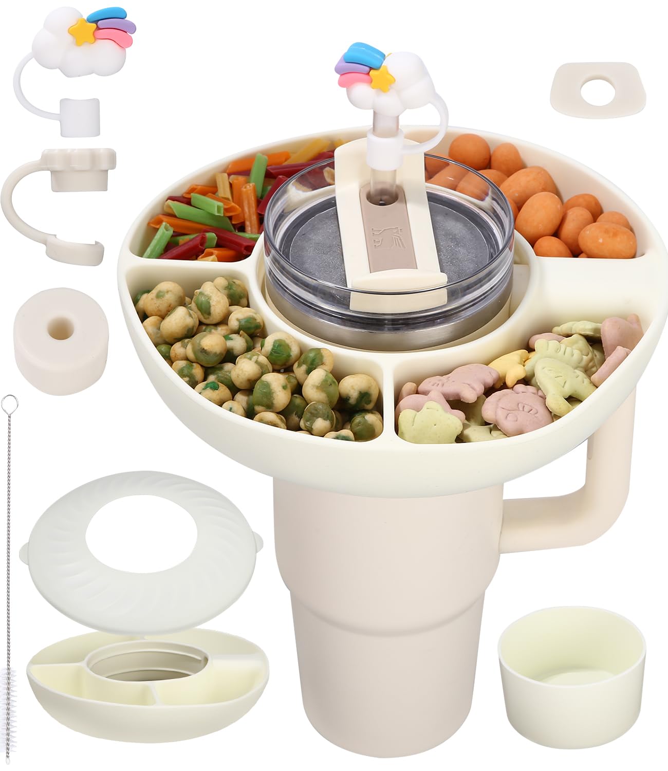 ZDNT Snackborden met deksel voor Stanley bekers, 100 ml, snackschaal, compatibel met Stanley Quencher, drinkbeker met handvat, siliconen snacktablet met 4 vakken ZDNT Snackborden met deksel voor Stanley bekers, 100 ml, snackschaal, compatibel met Stanley Quencher, drinkbeker met handvat, siliconen snacktablet met 4 vakken
