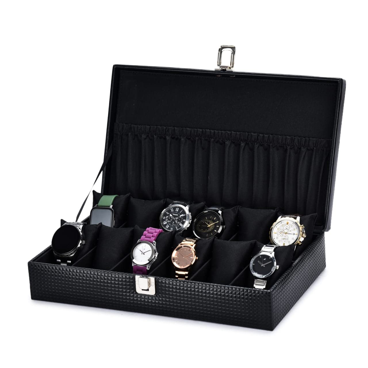 ZENWOOD Leatherette 12 slot wrist Watch Storage Box Case for men & women in Black Color (B0CKTSZ3JZ) Amazon Price History, Amazon Price Tracker
