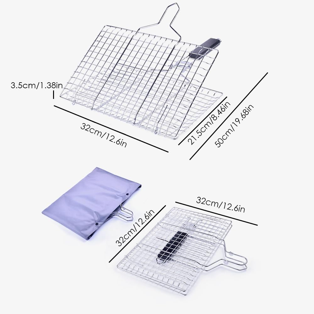 Panier de barbecue - En acier inoxydable - Portable - Pliable - Avec poignée amovible - Pour barbecue en plein air - Poisson - Légumes