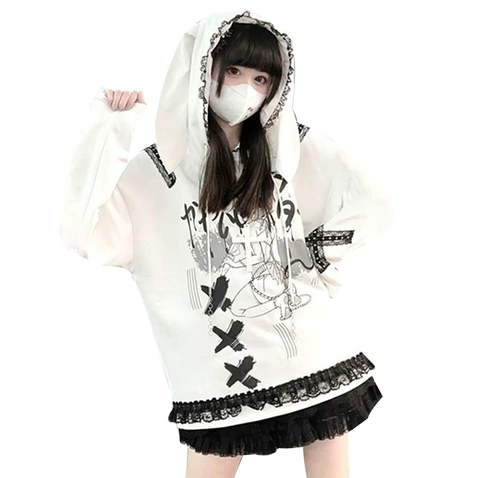 Amazon.co.jp: [LAVASEON] パーカー 病みかわいい うさぎ おもしろ