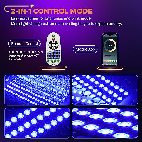 Image of BEAMNOVA 100Ft Blue Commercial Storefront Lights Kit, Remote or Bluetooth App Control, AC 120V to DC 12V 400W Power Supply Transformer, Dimmable Waterproof Window Strip Light Modules