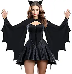Fantasia de Halloween para mulheres adultas 2025 plus size Halloween asas de morcego fantasia preta