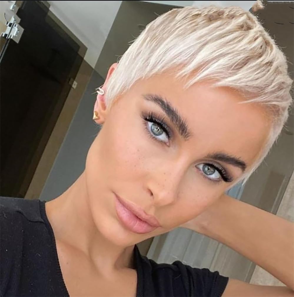 Pelucas cortas de corte pixie para mujer con flequillo, pelo sintético ondulado natural, resistente al calor, peluca de repuesto de fibra