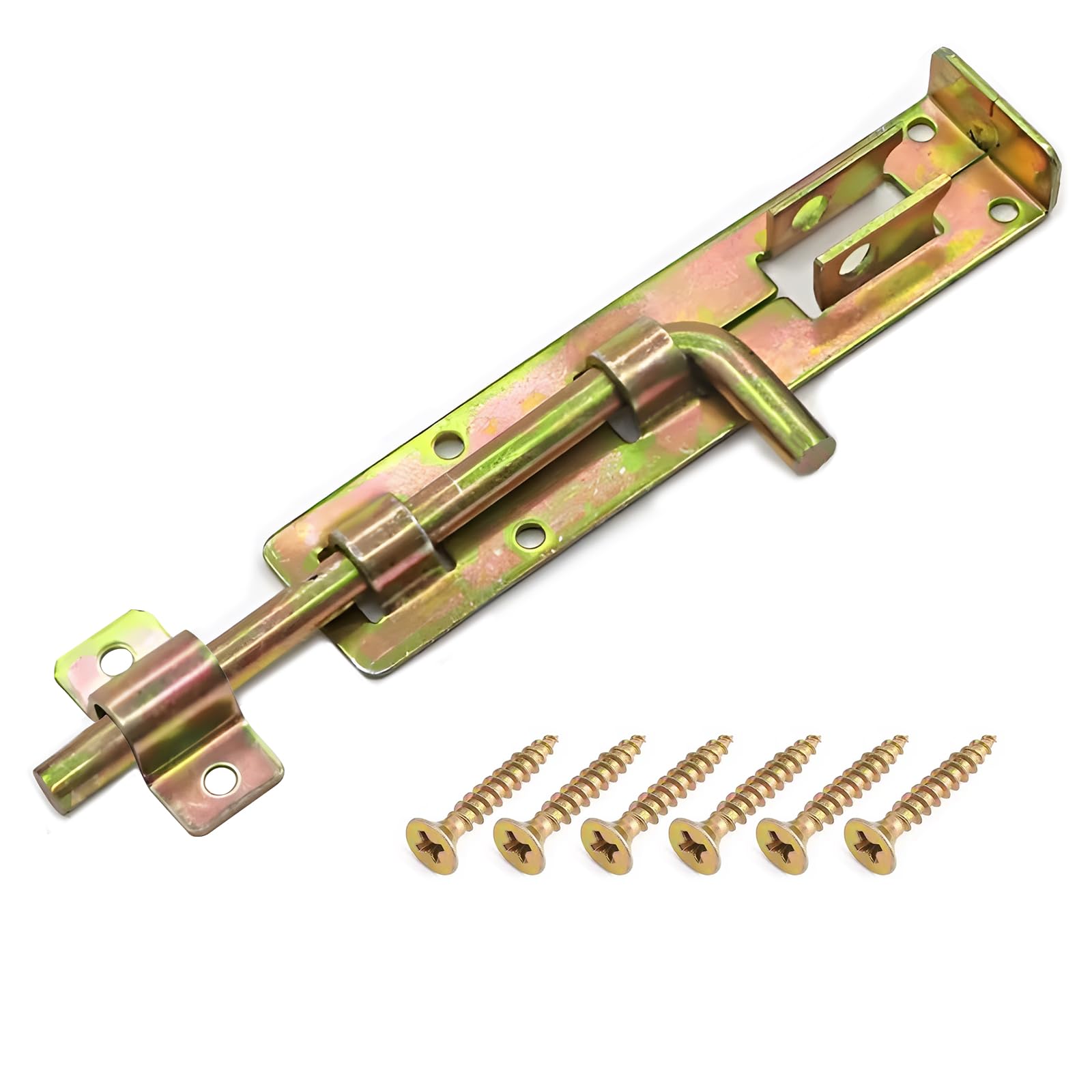 OXTXO 8-Inch Heavy Duty Gate Bolt (200mm) – Weatherproof Yellow Zinc Steel Slide Bolt Latch with Safety Notch – Reliable Sliding Security Bolt for Garden Gates, Wooden Fences, Sheds & Garages