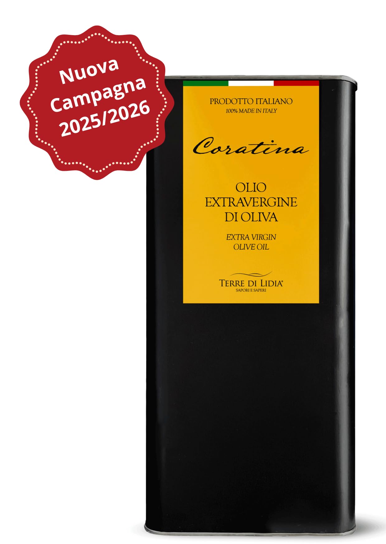 Terre di Lidia – Natives Olivenöl Extra Vergine – 5 Liter Kanister – 100% Italienisch – Sorte Coratina – Erste Kaltpressung – Ernte 2025/2026