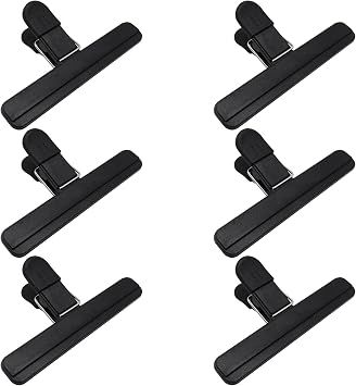 6PCS Chip Clips, Large Chip Bag Clips for Food Storage, Wide Open Snack Clip Plastic Heavy Duty Seal Grips for Chips and Other Food Bags, Home, Office and More 6 x 3.5 Inch, Black