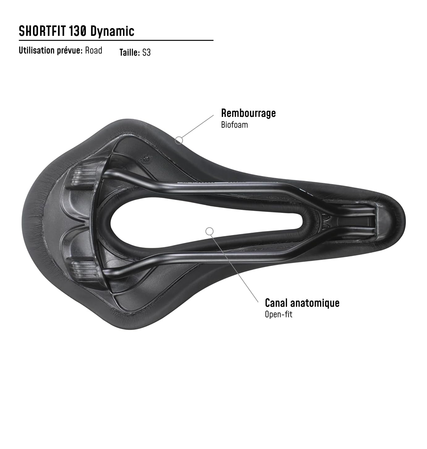 Selle San Marco SHORTFIT 130 – Selle Vélo Route Courte et Ergonomique avec Trou Central – Taille S3, Noir