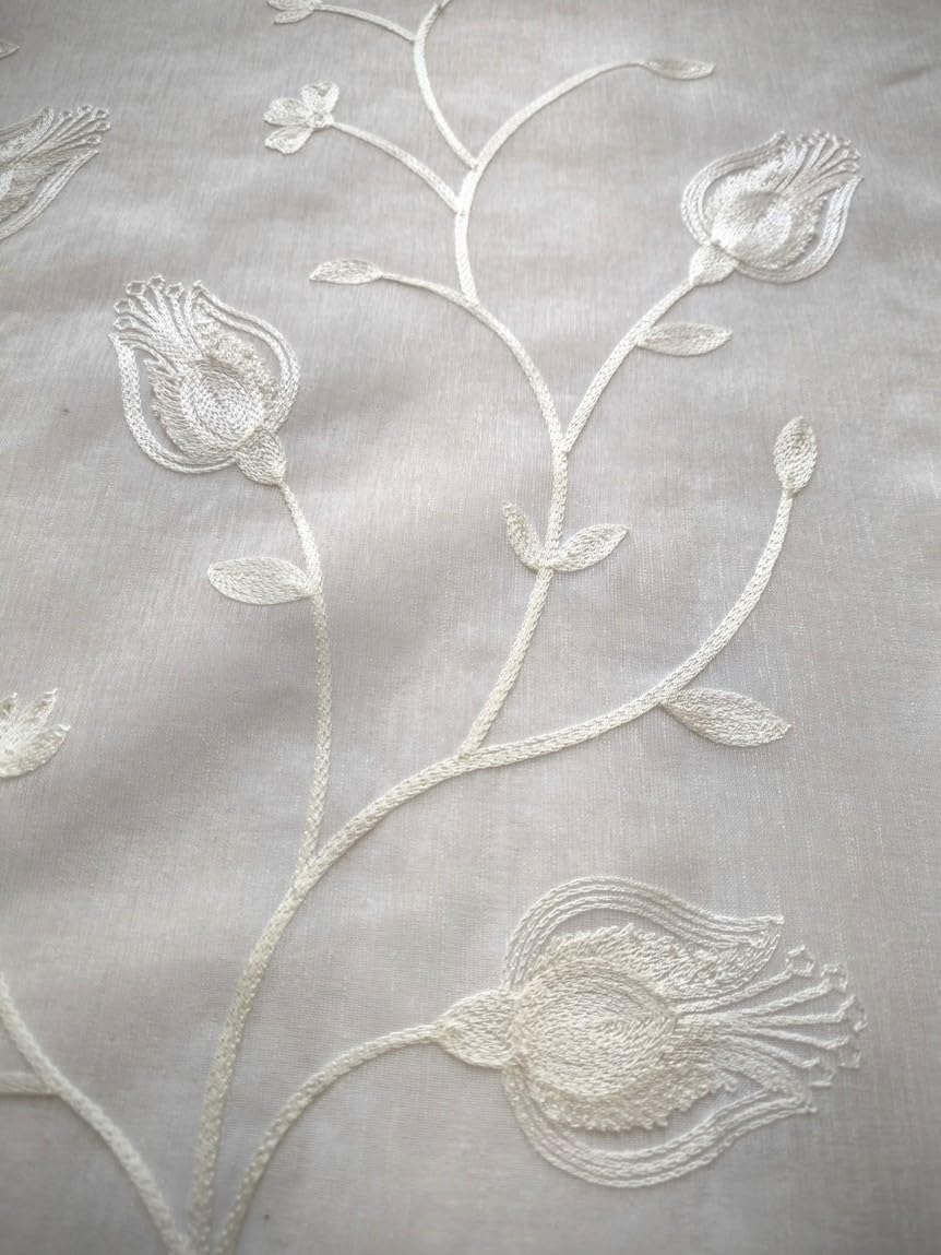 Tende su Misura per Interni con Fettuccia Arricciatenda, Tessuto Bianco Ricamato a Motivo Floreale, Larghezza 280 cm, Compatibile con Binari da 140/170 cm, Altezza Regolabile 180-280 cm - 280x265 cm