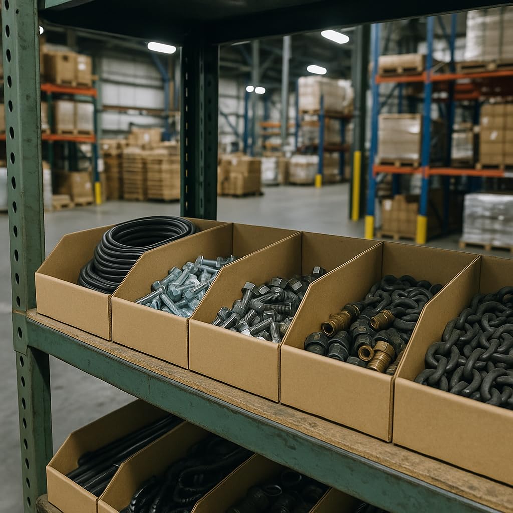 Verdone 10x Lagersichtbox aus Karton 300x100x100 mm– faltbare Karton-Schütten aus Wellpappe – ideal für Haushalt, Küche, Speisekammer, Kinderzimmer (LEGO), Garage & Gartenhaus