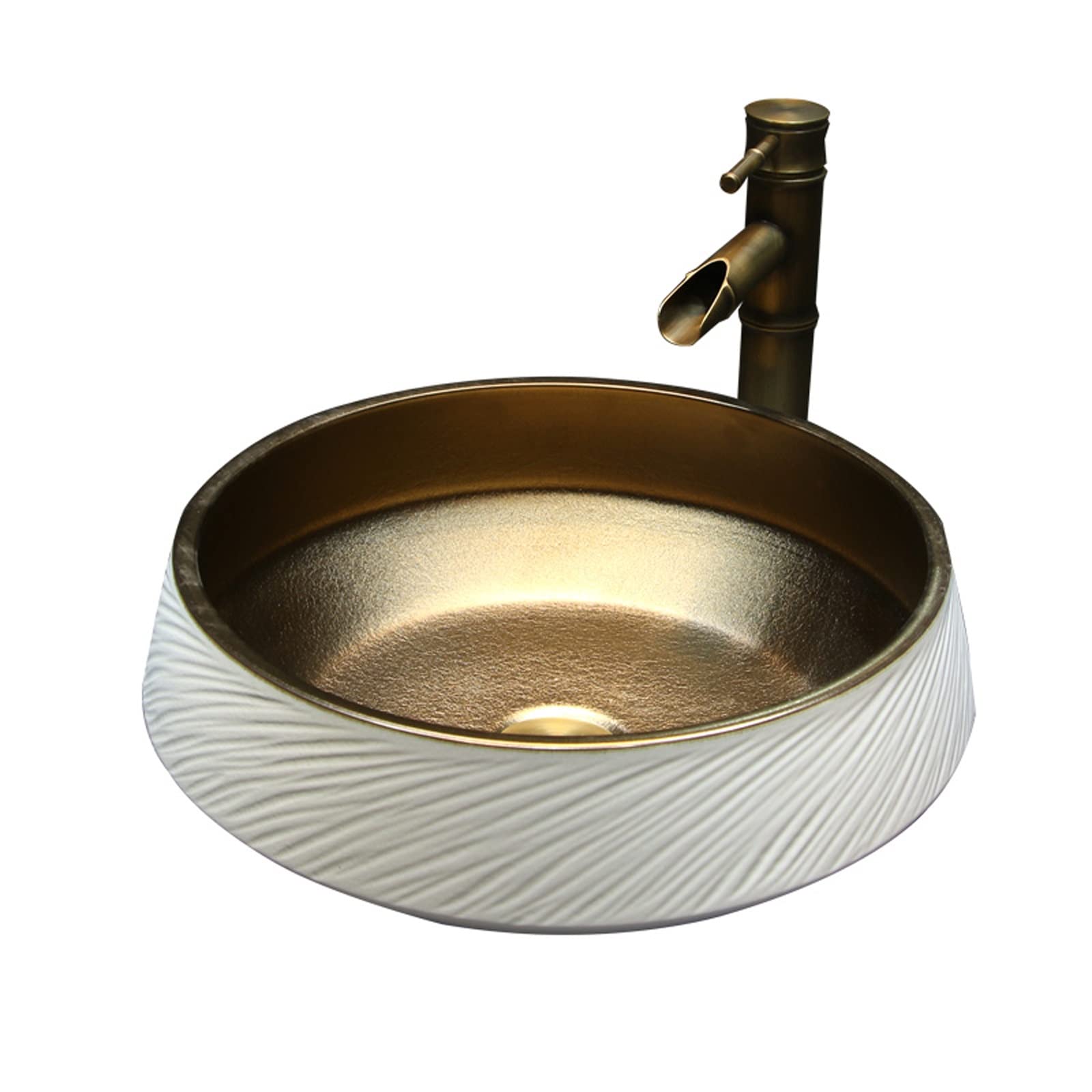 Sjdopulse With Faucet Set Vessel Sink Vessel Vanity Sink Ceramic Bathroom Vessel Sink Above Counter Porcelain Bowl Sink For Lavatory Vanity Round Bathroom Sink With Gold Color Hand Finishing Bathroom S,