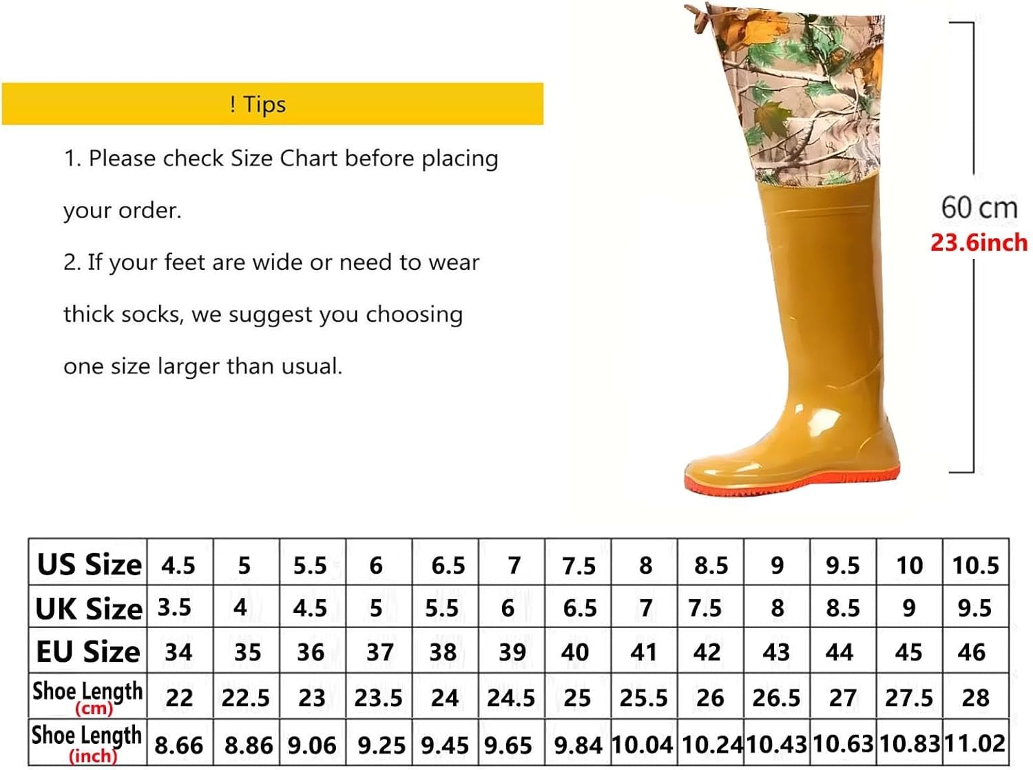 Buty Woderowe Dla Mężczyzn I Kobiet, Lekkie Wodoodporne Biodra Wędkarskie Z Pvc, Wygodna Elastyczna Stopa Do Buta, Yellow, 6 UK