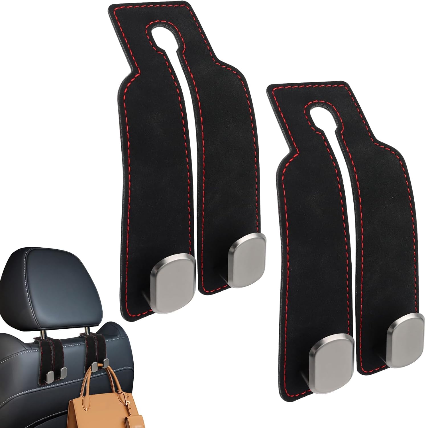 WANGAIDCE 4 Pack Car Seat Headrest Hook for Skoda ENYAQ iV 2021-2024, Car Purse Hook for All Vehicle Car Handbag Clothes Coats Grocery Bags