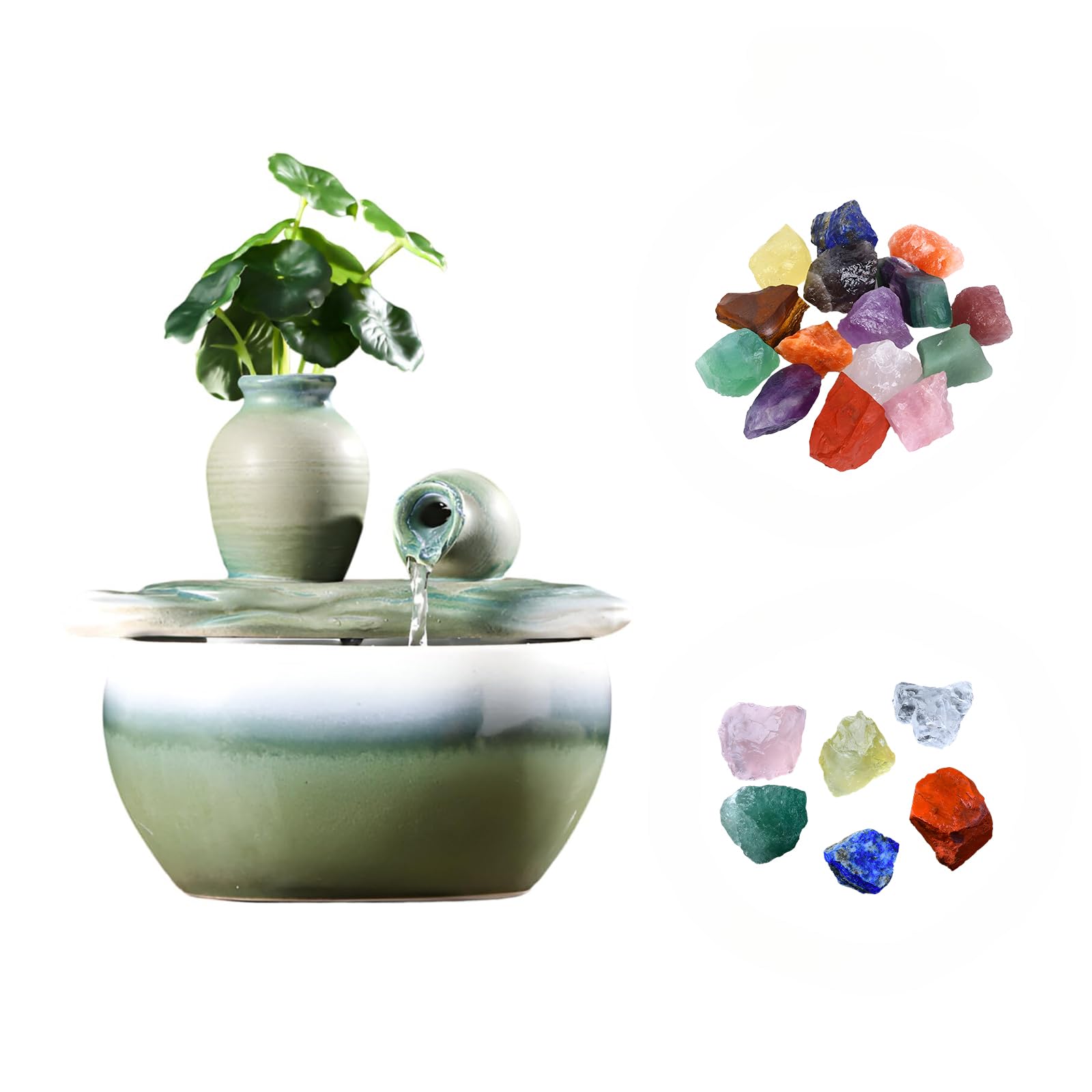 Fuente de mesa con acuario decorativo, fuente de agua con cascada, de cerámica, diseño de pez, con acuario decorativo, bomba de agua, Zen, decoración para salón, oficina, jardín, 21 x 18 x 19 cm, Azul