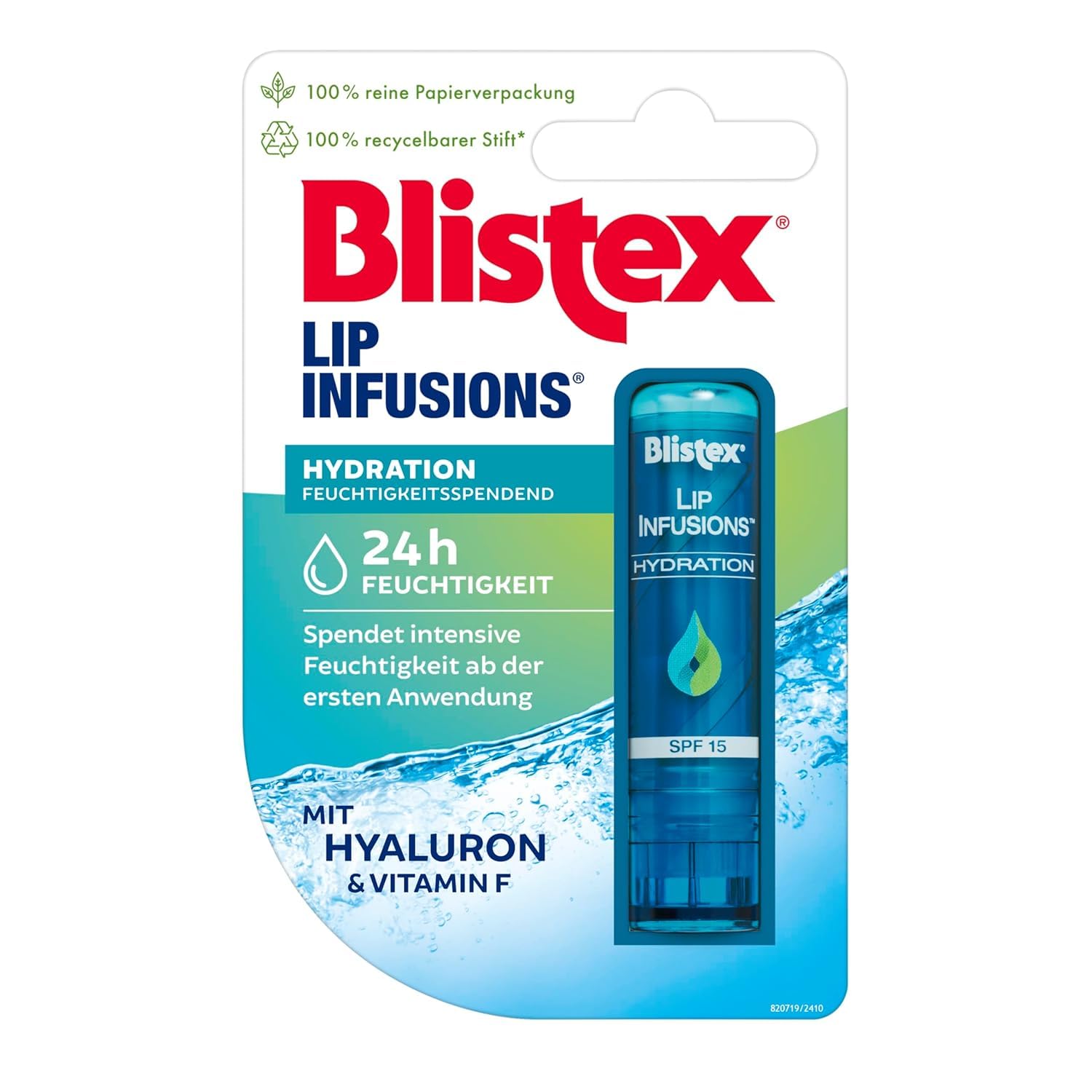 Blistex Lip Infusions Hydration, Feuchtigkeitsspendend mit Hyaluronsäure, 3,7 g , Verpackung kann variieren