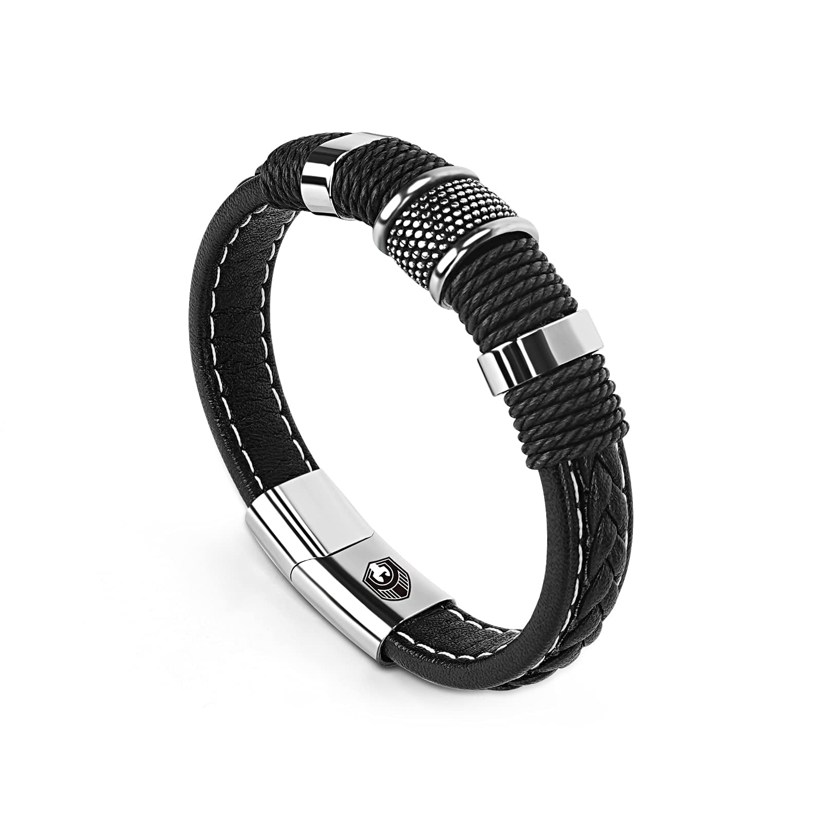 CLASSIC leren gevlochten armband donkerblauw 11mm