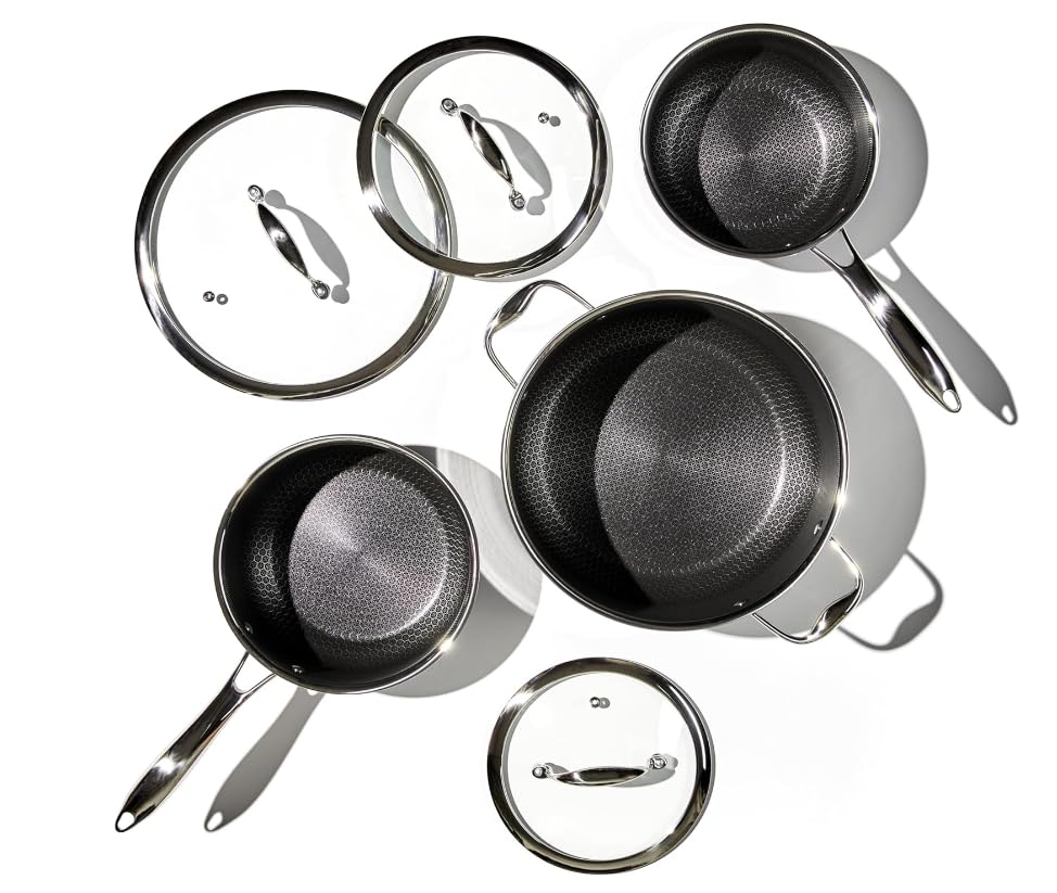 MOMOSTAR Hybrid Nonstick 6-Piece Fry Pan Set, 8, 10, and 12-Inch Pots and Pans with Tempered Glass Lids, Stay-Cool Handles, Dishwasher-Friendly, Induction Ready, Compatible with All Cooktops