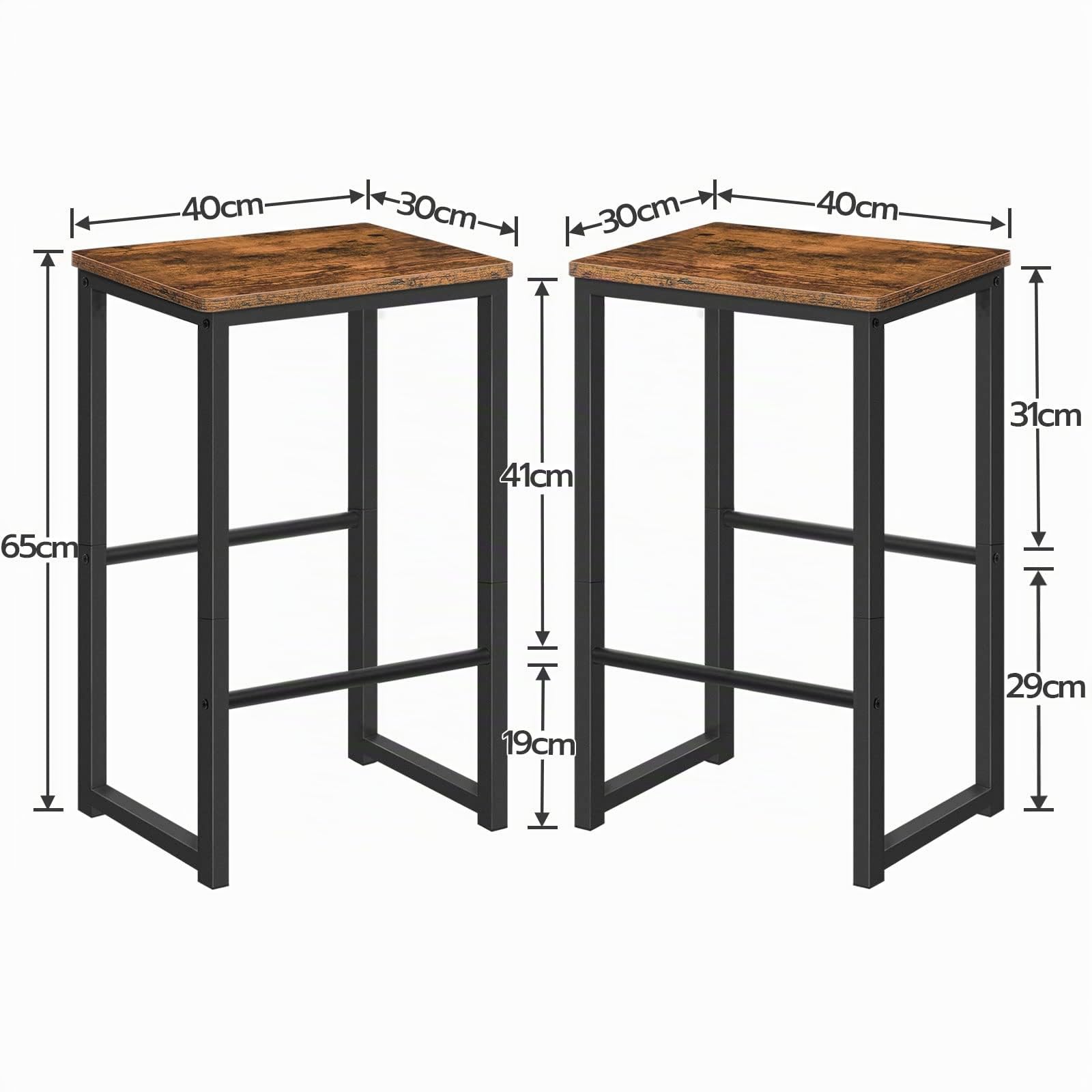 HOOBRO Taburete de Bar, Juego de Dos Taburetes de Bar, Taburetes de Cocina con Reposapiés de Diferente Altura, Estructura Metálica, Cantos Suaves, para Cocina, Comedor, Sala de Estar EBF34BY01