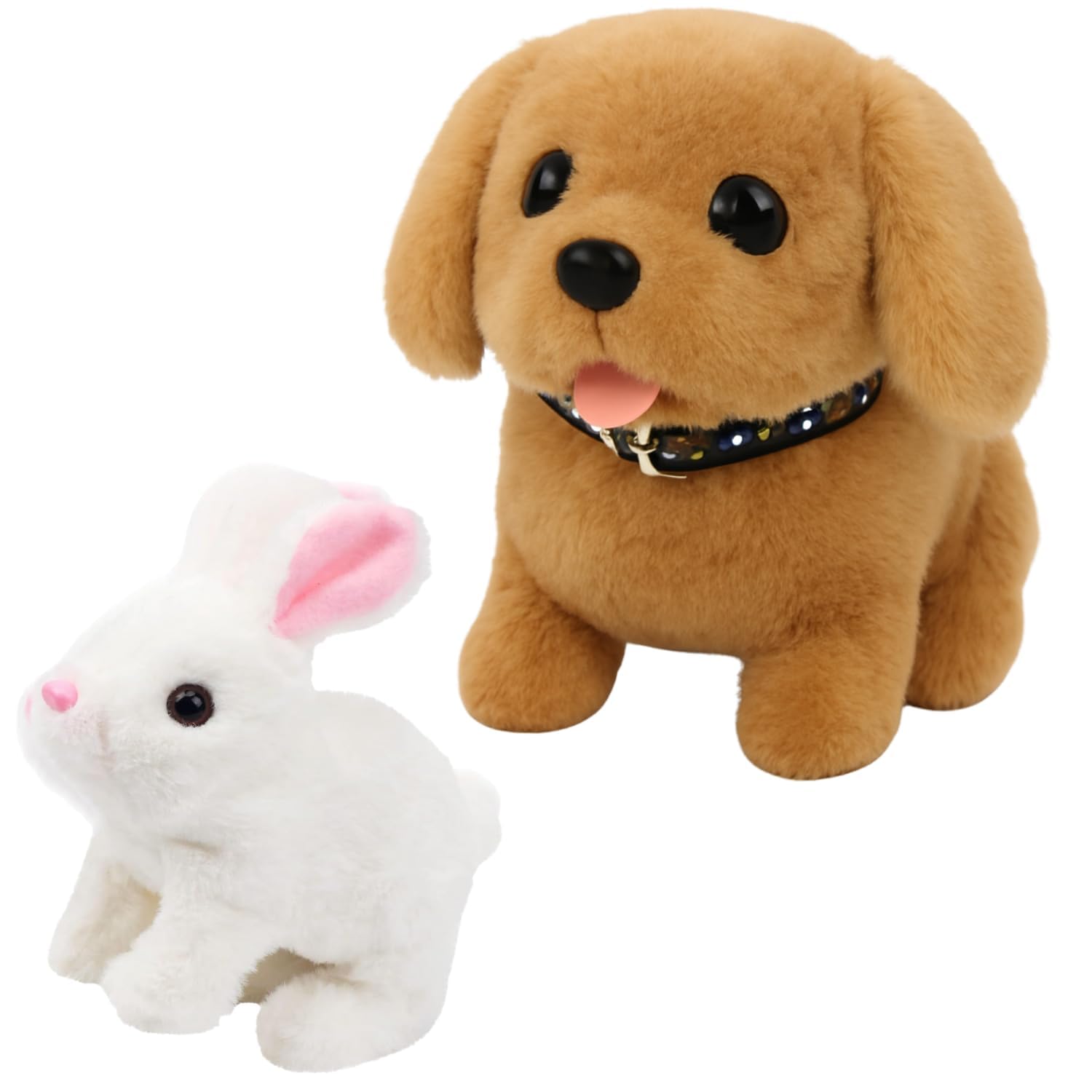 Interactive Hopping Walking Bunny Toy with Sounds | Jumping Rabbit with Wiggling Ears, Twitching Nose & Mouth | Educational Plush Toy Gift for Baby & Kids (Brown Dog & White Rabbit)-image-34