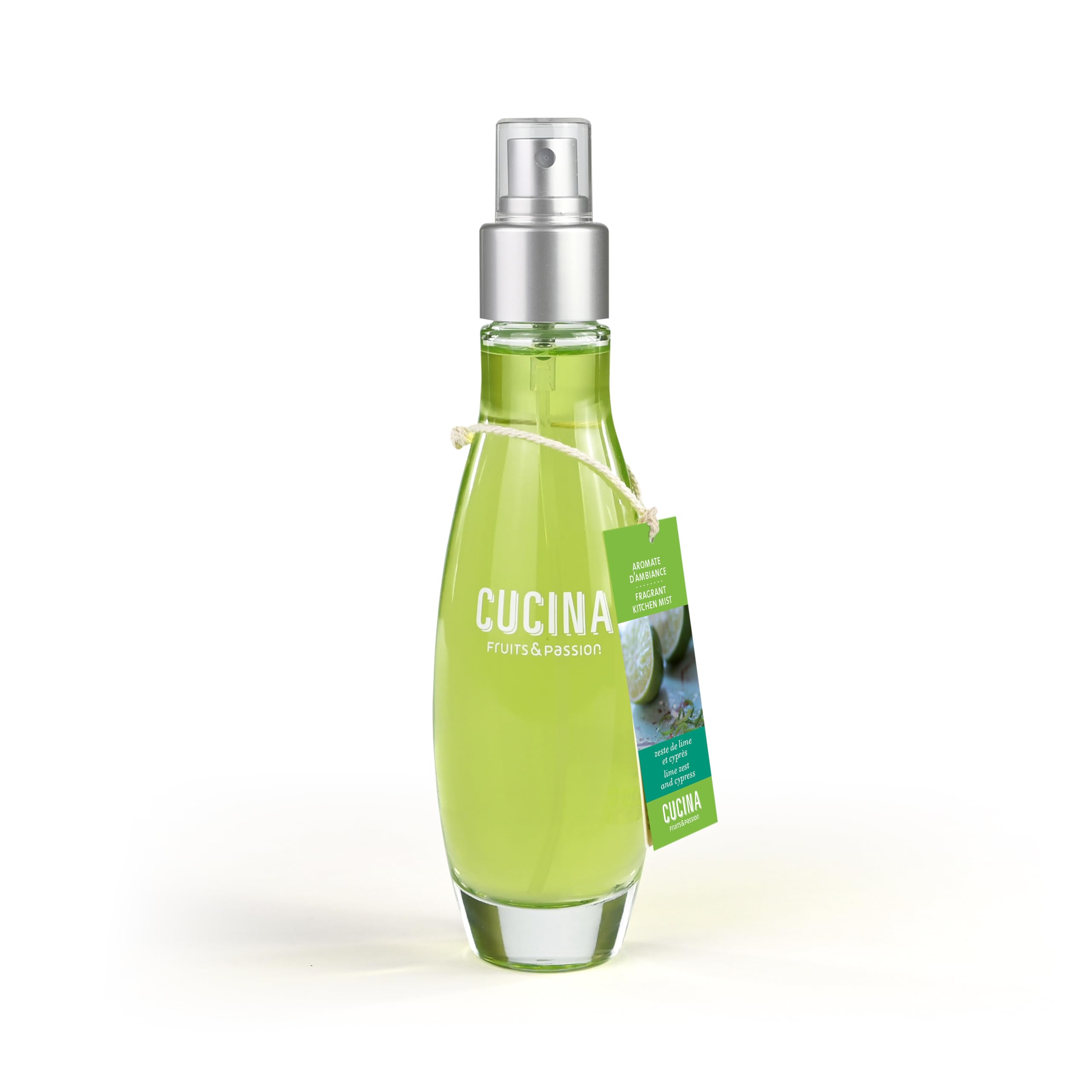 Fruits & Passion Cucina Fragrant Kitchen Mist – Lime Zest & Cypress, Home & Kitchen Air Freshener Spray in Decorative Glass Bottle, Fresh Citrus & Herbal Scent, 3.3 fl oz (100 ml)