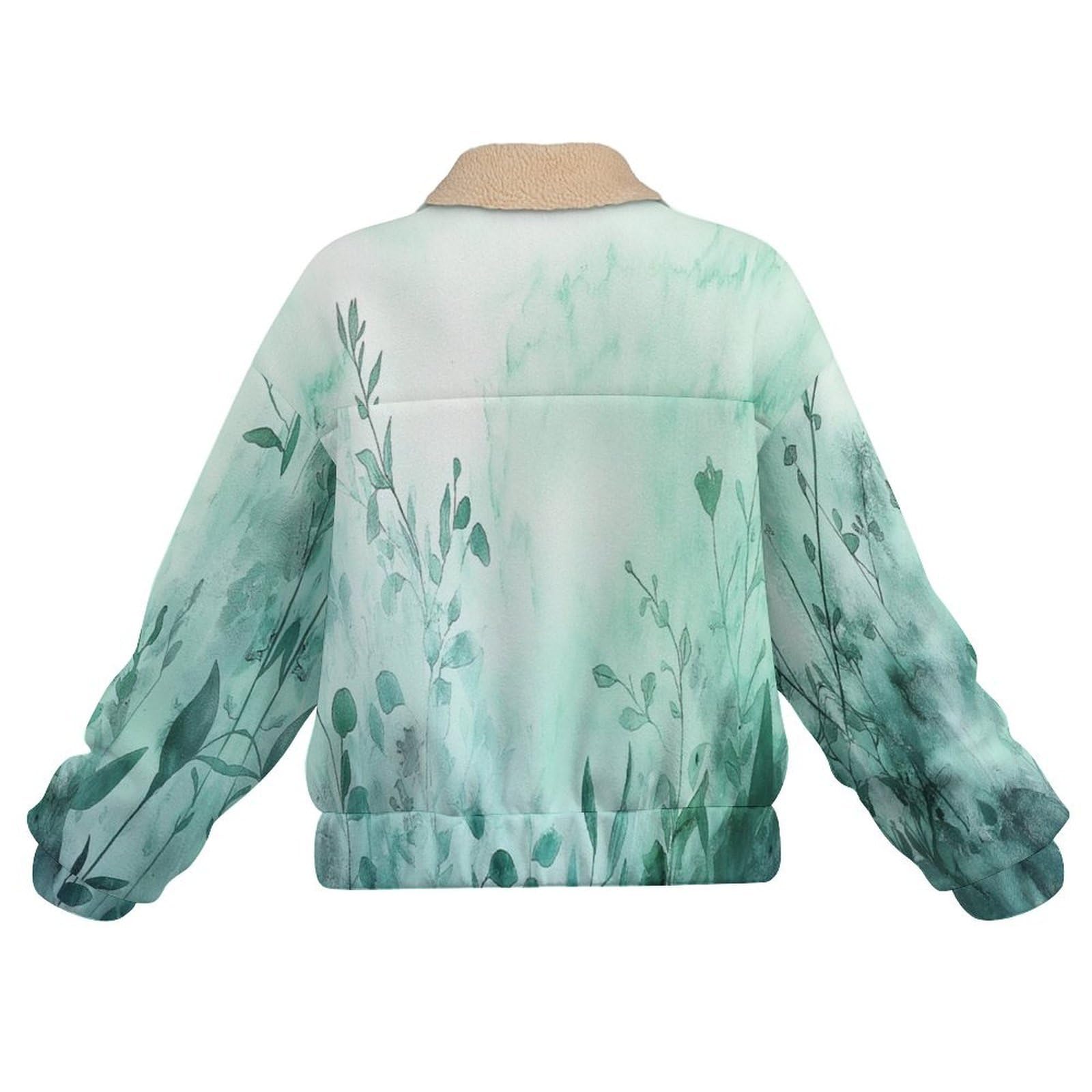 Donna Pile Stampa Boemia Caldo con Cerniera, Giacca da Camera Invernale Corta Pile Giacche, Piante fiori selvatici Cappotto In Peluche Sherpa Giubbotto Fleece Comoda