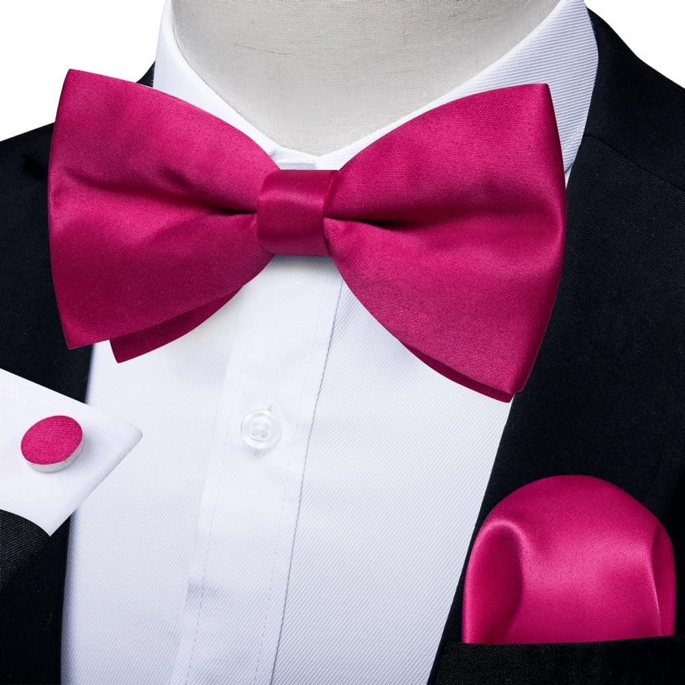 JFDBGU Solid Pre-tied Bowtie Bow Tie Pocket Square Cufflinks Sets for Man Adjustable Silk Knots Wedding Party