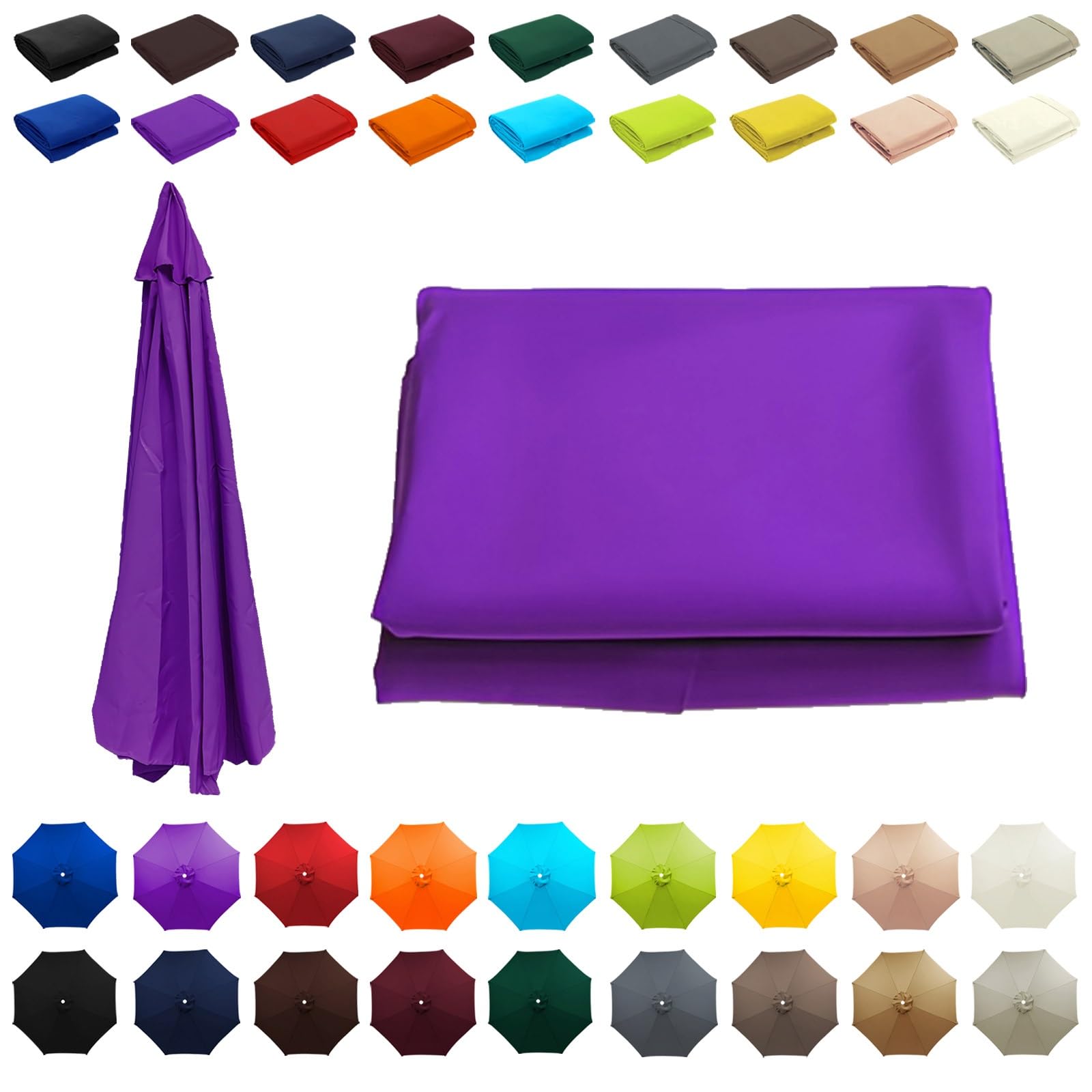 3.5m Umbrella Replacement Top, Garden Parasol Umbrella for 8 Ribs, Rainproof, Canopy Only, for Garden, Beach, Market, Pool, Yard(Purple)